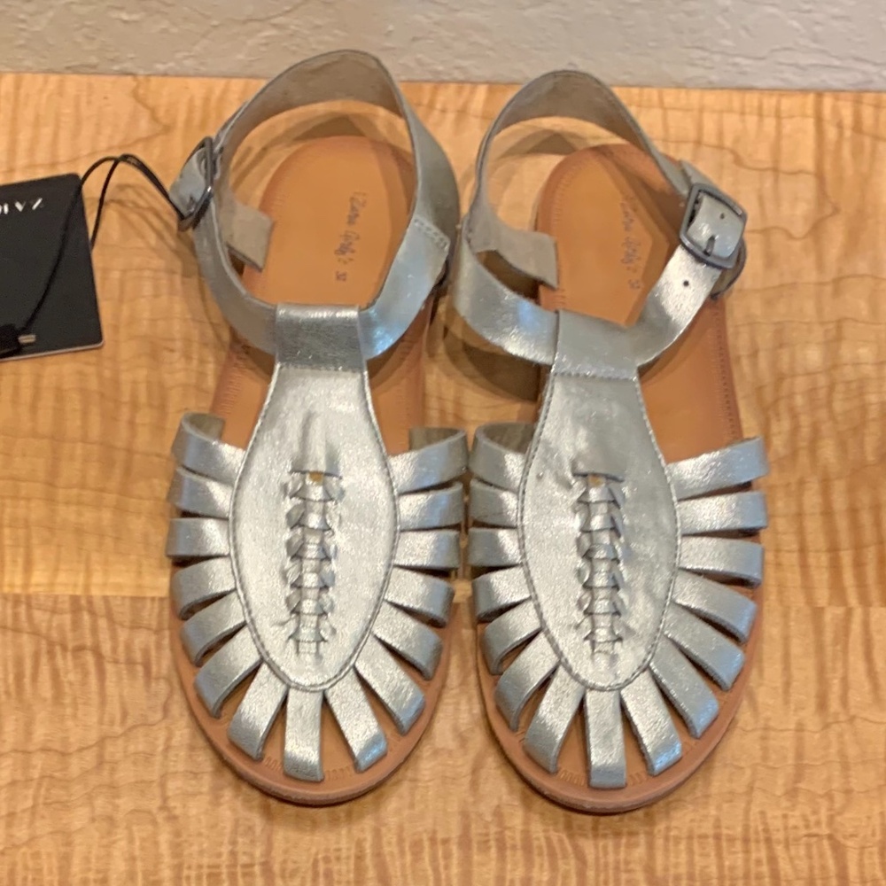 Zara Silver Leather Fisherman Sandals size 32/13.5